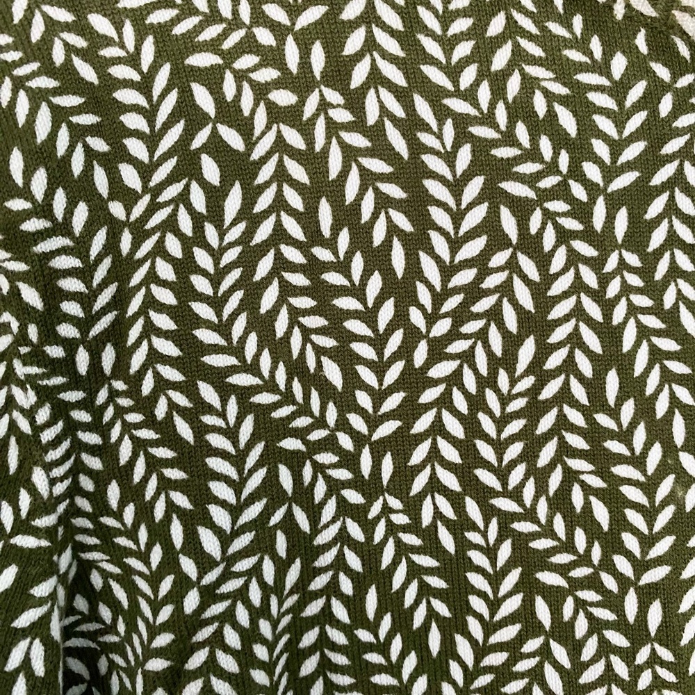 Lands' End Olive and Cream Leaf Cardigan - Picture 3 of 7